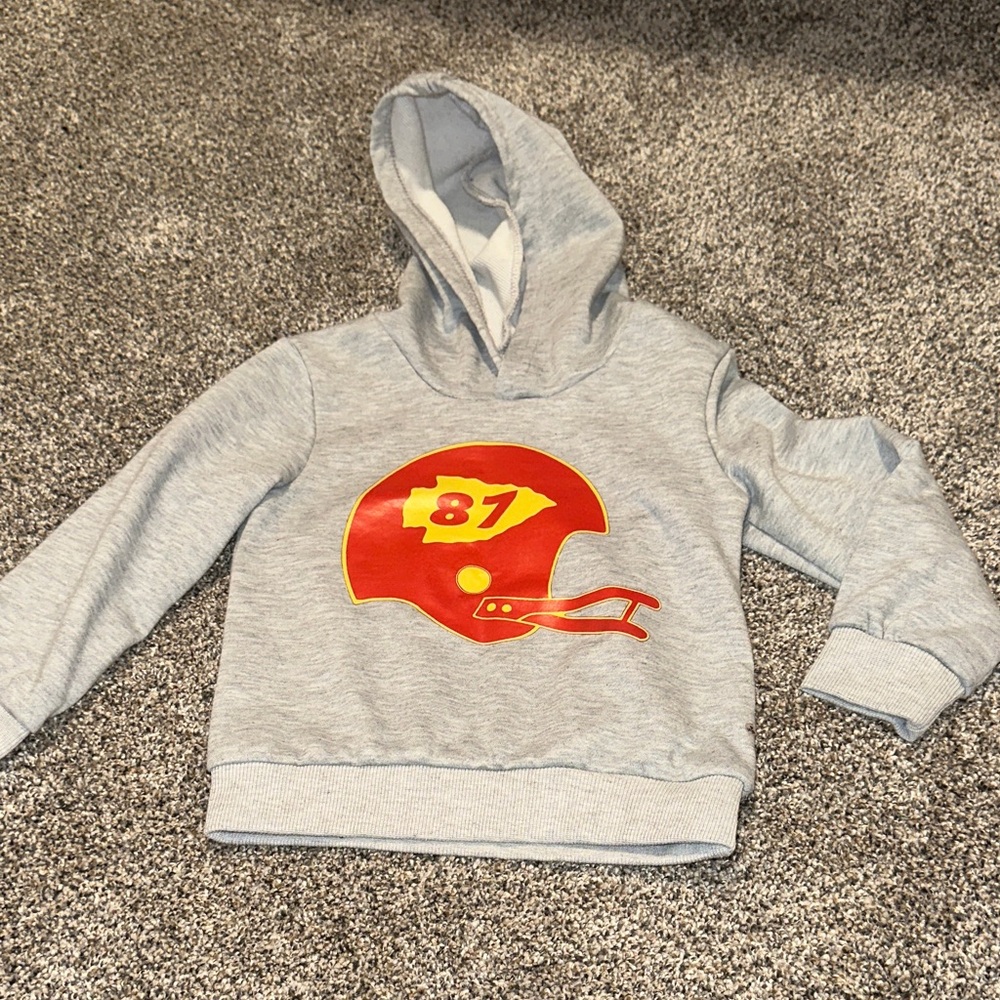 5/$15 Kids Gray Hoodie with Red Helmet Design